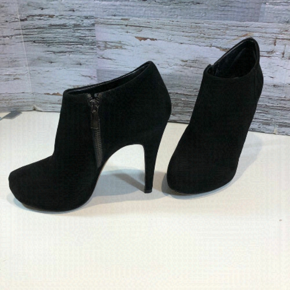𝅺vero Cuoio Black Suede Ankle Boots Booties Stilettos Platform 37 size 6.5